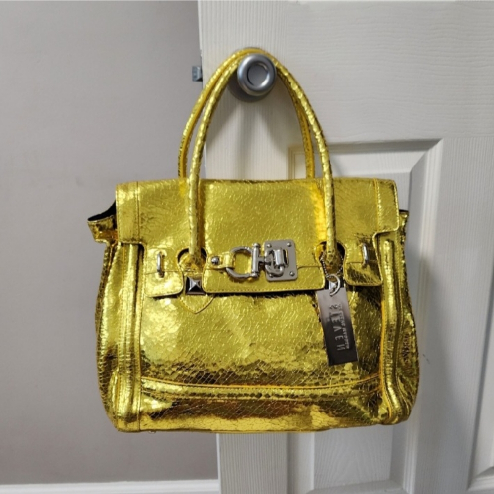 Steven Metallic Gold Crackle leather bag